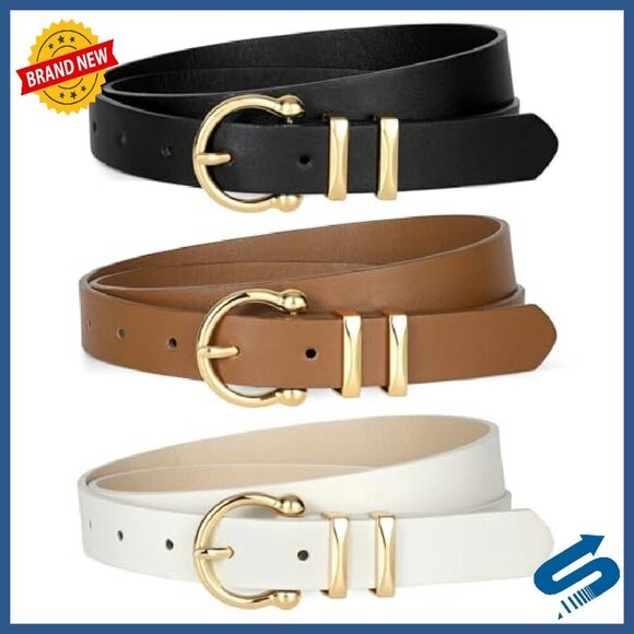 3-Pack Women\'s Leather Belts Gold Buckle Adjustable 39-51in main image 8